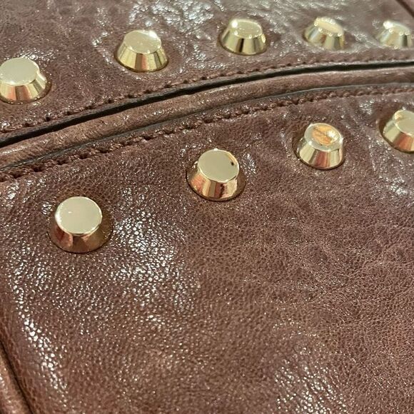 Michael Kors Gold Studded Brown Leather Crossbody Handbag - Picture 3 of 8
